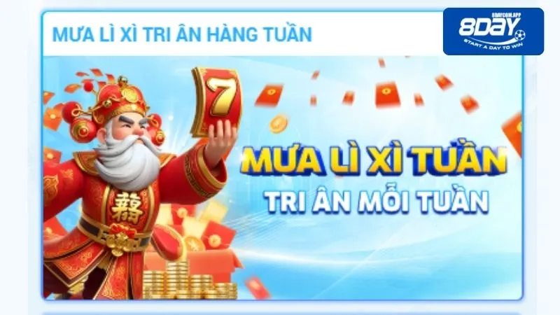 Khuyến mãi mưa lì xì tri ân hàng tuần tại nhà cái